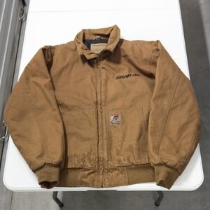 Snap-on Tools Mens Brown Duck Canvas Work Jacket insulated quilted Bomber L